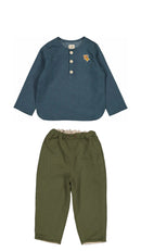 Kurta Linen Blouse & Olive Pants Set