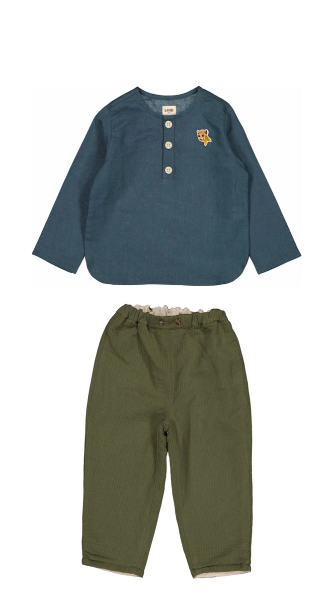 Kurta Linen Blouse & Olive Pants Set