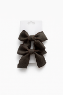 Linen Bow Hair Clips- Brown
