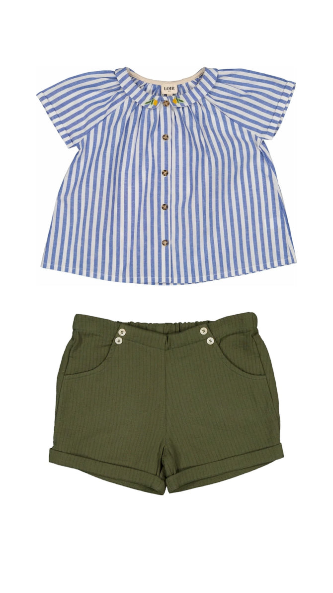 Cezanne Blouse & Olive Short Set