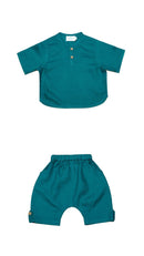 Teal Blue Organic Linen Set