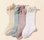 Set of 4 Knee Length Knitted Socks With Cotton Bow