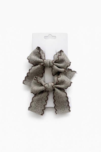 Linen Bow Hair Clips- Taupe