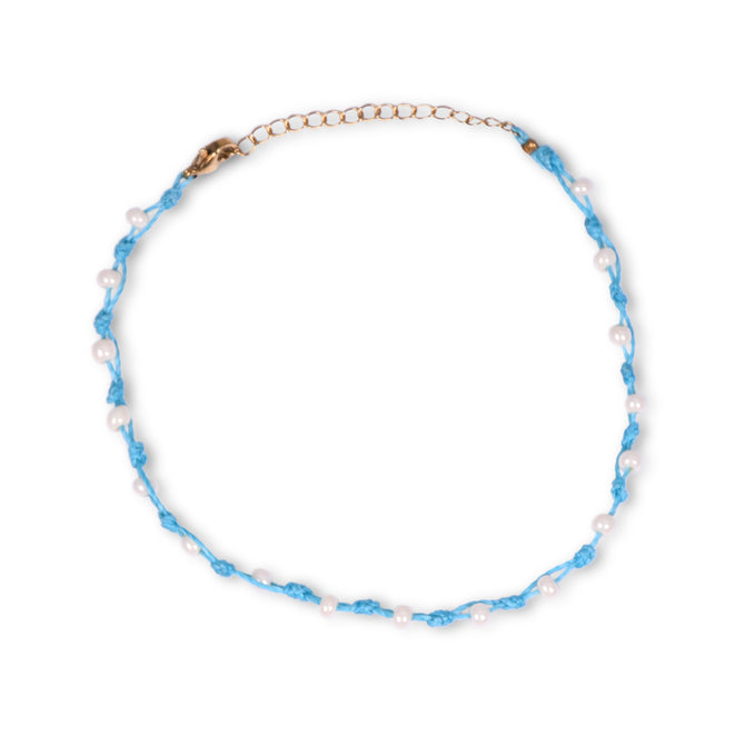 Sky Blue Knotted Pearl Choker