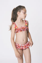 Peach Floral swimsuit with frills – Coco